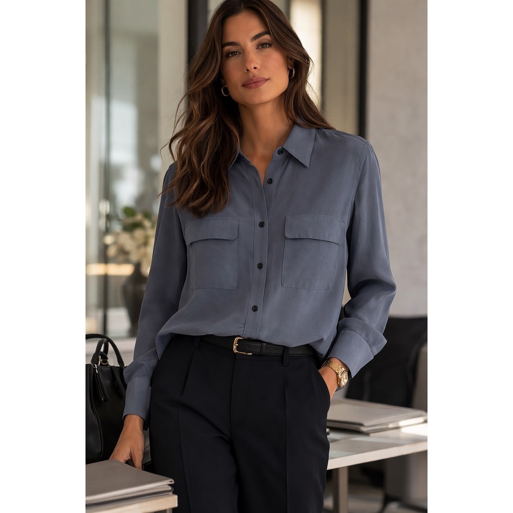 Women's Classic Button-Down Shirt in Slate Blue